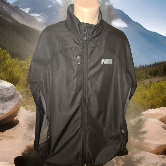 NRA Mens Size XXL 2XL Black Grey Full Zip Soft Shell Jacket National Rifle Assoc - Picture 1 of 10